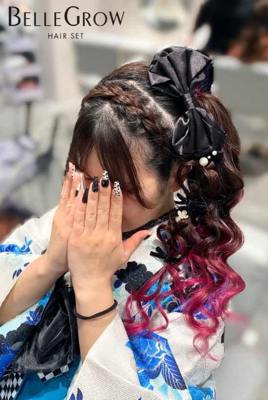 編みカチュサイドポニー